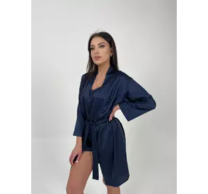 Жіночий халат армані шовк  Синій 42